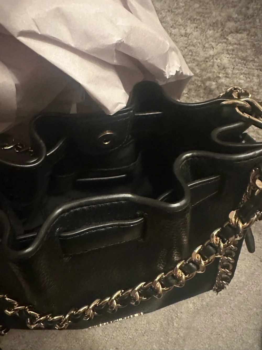 Michael Kors Black Leather Mini Shoulder Bag with Gold Chain Trim